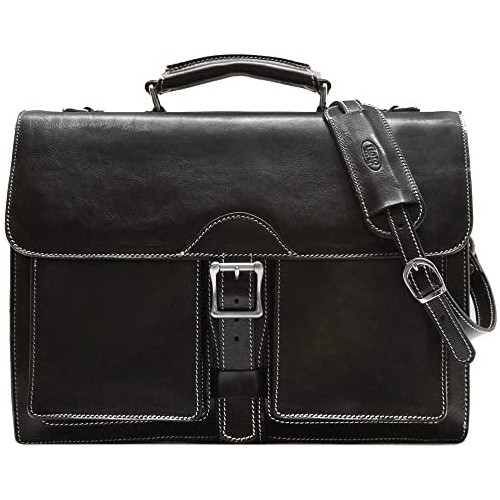 Floto Novella Roller Buckle Briefcase Messenger Bag in Full Grain Leather