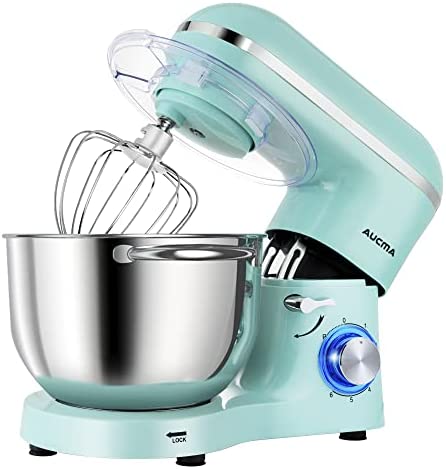 Aucma Stand Mixer,6.5-QT 660W 6-Speed Tilt-Head Food Mixer Kitchen Electric Dough Hook 와이어 Whip & Beater 6.5QT Silver