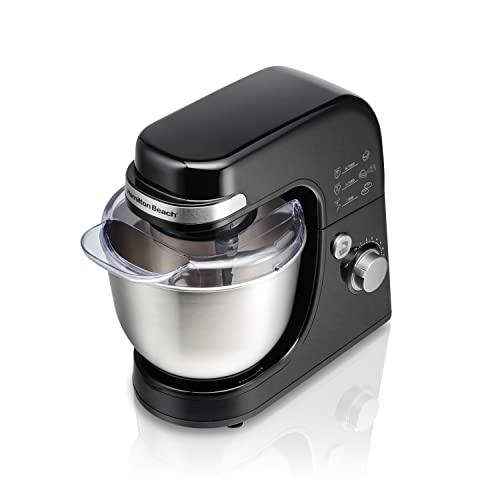 Hamilton Beach Electric Stand Mixer 4 Quarts Dough Hook Flat Beater Attachments Splash Guard 7 Speeds Whisk Black
