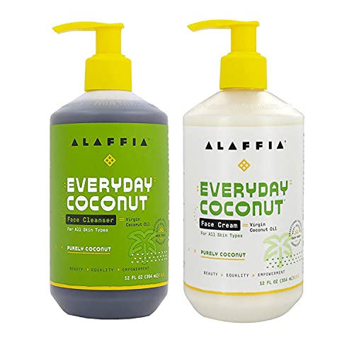 Alaffia Face Cleanser Night Cream 세트 Purely Coconut 12 oz &ampamp EveryDay