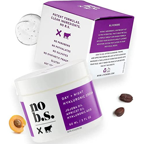 No BS Day + Night Hydrating Cream for Face With Hyaluronic Acid - With Jojoba Oil, Apricot Oil, Squalane, Reduces Wrinkles, Vegan (2 oz)