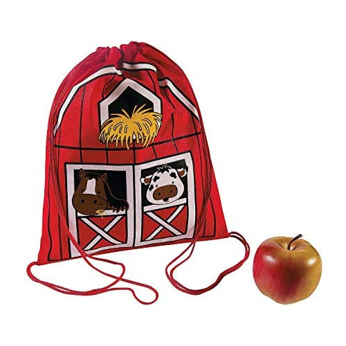 Fun Express - Farm Barnyard Drawstring 백팩 Apparel 악세사리 Totes Novelty Backpacks 12 Pieces