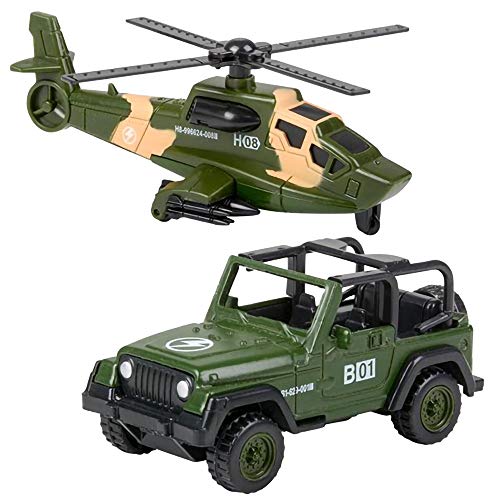 ArtCreativity Military 토이 Play 세트 어린이 2-Piece Includes 1 Helicopter Jeep Durable Die-Cast 아미 Pretend 소년 소녀 Great 생일 Gift