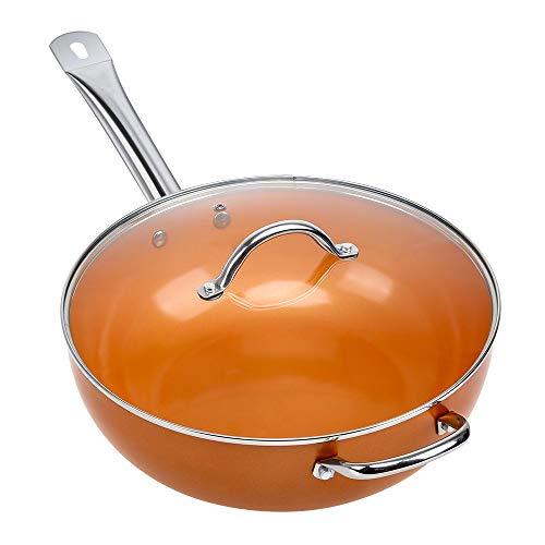 SHINEURI Nonstick Ceramic Copper Pan 세트 - 8 9.5 11 inch Frying Fry Induction Base & 스테인레스 스틸 Handle Suitable Cooking Saute Vegetables Steaks Round