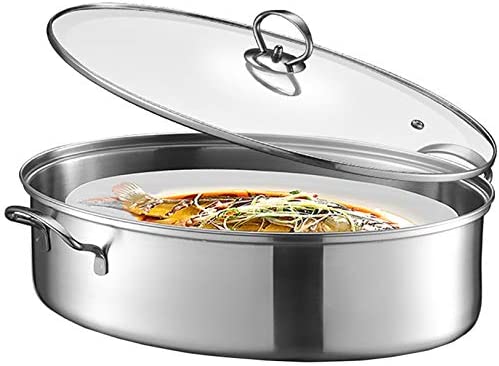 Eglaf 8Qt 스테인레스 스틸 Fish Steamer - Multi-Use Oval Cookware Rack Ceramic Pan Chuck Stockpot Steaming Boiling Soup