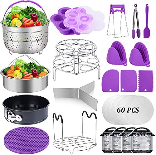Sugaroom 101 PCS Pressure Cooker 악세사리 세트 호환가능 Instant Pot 6 qt 8 quart - 2 Steamer Baskets Springform Pan Egg Rack Bites Mold More