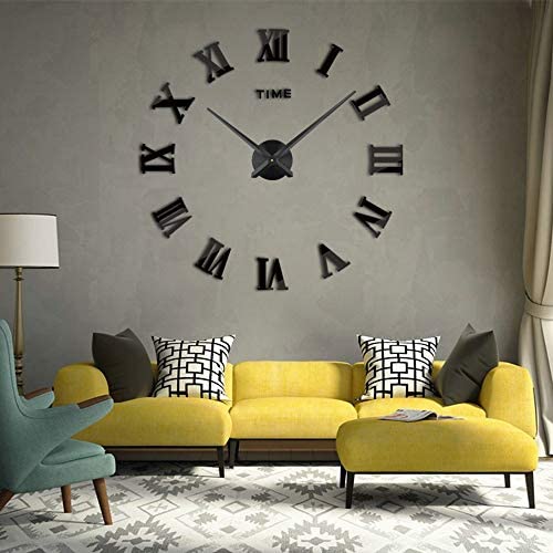 Timelike 3D DIY 벽시계 1M Modern Frameless Large Kit Decoration Home Living Room 침실 Black-Black