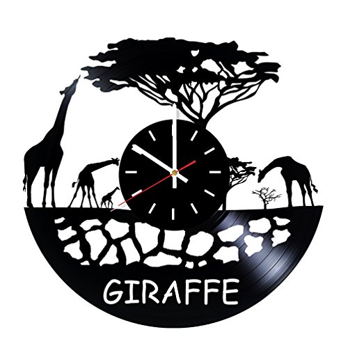 African Giraffe Vinyl Record Wall Clock - Nursery Room Wall Decor - Gift Ideas for Sister and Children, Kids u2013 Unique Art Design