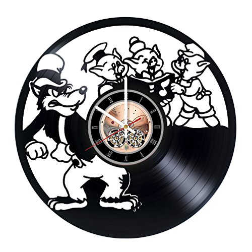 The Three Little Pigs Vinyl Record 벽시계 - 어린이 Room Wall Decor 선물 Ideas Baby Adventure Cartoon 유니크 아트 Design