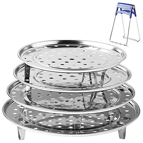 Round 스테인레스 스틸 Steamer Rack 7.6" 8.5" 9.33" 10.23" Inch Diameter Steaming Stand Canner Canning Racks Stock Pot Tray Pressure Cooker Cooking Toast Bread Salad Baking 4 Pack