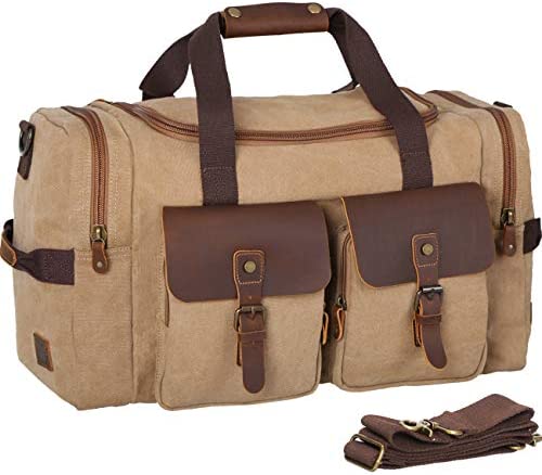 WOWBOX Duffle 가방 Weekender Duffel Men 여성 Genuine 가죽 Canvas Travel Overnight Carry on Shoes Compartment Grey