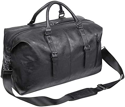 Oversized 가죽 Travel Duffel 가방 Weekender Overnight 방수 Large Carry On Tote Men Women-Black