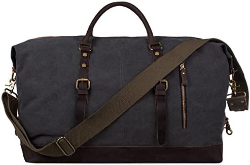 S-ZONE Oversized Canvas Genuine 가죽 Trim Travel Tote Duffel Shoulder Weekend 가방 Weekender Overnight Carryon Handbag