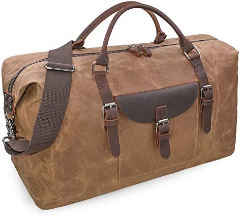 Oversized Travel Duffel 가방 방수 Canvas Genuine 가죽 Weekend Weekender Overnight Carryon Hand Brown