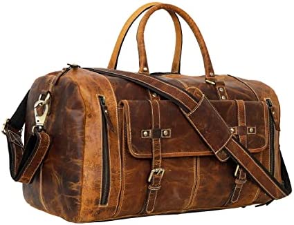 24" Large 가죽 Travel 가방 Duffel 체육관 스포츠 flight cabin Holdall Overnight Weekend luggage LIGHT BROWN