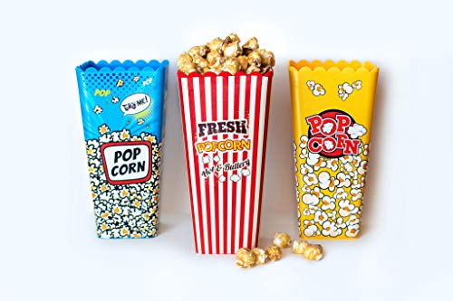Movie Theater 스타일 Reusable Nesting Plastic Popcorn Box/Popcorn Container- BPA Free - Size 8&quotx4" 세트 3 Yellow Red Blue