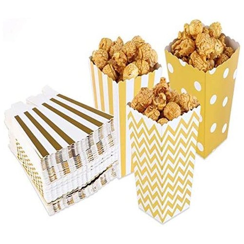 Tvoip 36Pcs Gold/Silver/Rose 골드 Foil Popcorn Treat Box Christmas Wedding Decoration Party Favor Supply Candy 선물 Bags Rose Gold