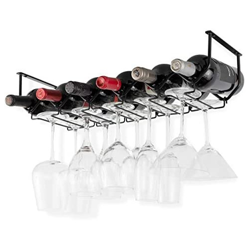 Wallniture Piccola Under Cabinet Wine Rack & Glasses Holder Kitchen Organization 6 Bottle Organizer 메탈 Chrome