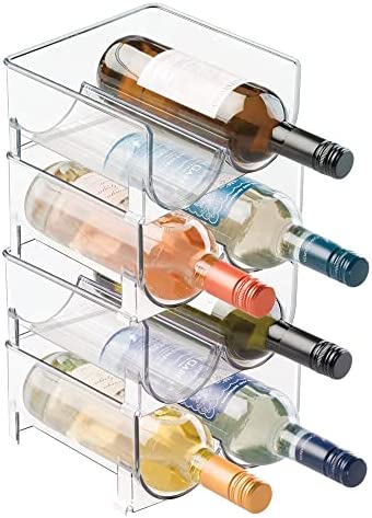 mDesign Modern Plastic Stackable Vertical Standing Wine Bottle Holder Stand - Storage Organizer Kitchen Countertops Pantry Fridge Each Rack Holds 3 Bottles 2팩 Clear