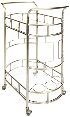 Silverwood FS1133A-COM Sinclair 2-Tier Serving Cart 2, 17 L x 26.5 W x 34.5 H, Antique Gold
