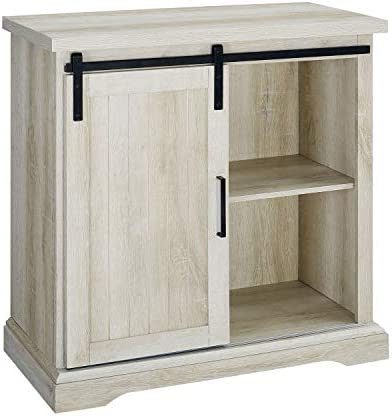 Walker Edison Carson Modern Farmhouse Sliding Slat Door Storage Cabinet, 32 Inch, Stone Grey
