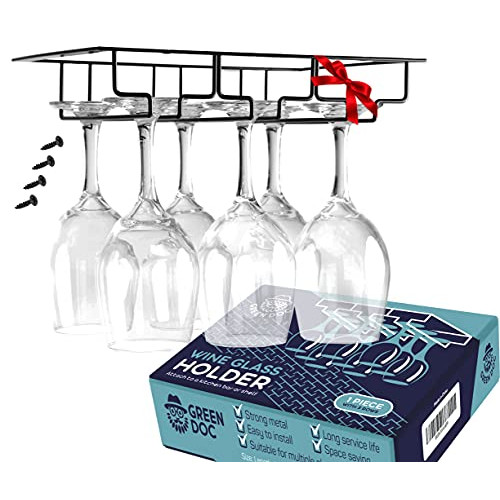 Wine Glass Rack - Under Cabinet Stemware Holder Durable Glasses Storage Hanger 메탈 Organizer Bar Kitchen UPGRADED 디자인 매트 3 Rows