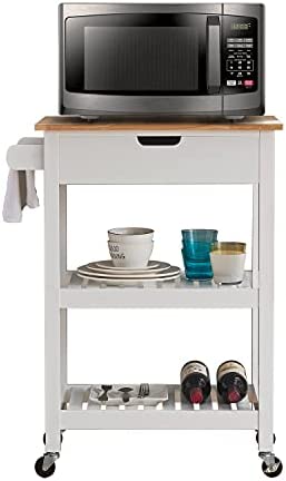 WOODEEM Small Kitchen Cart with Storage and Drawers, Rolling Kitchen Islands & Carts on Wheels, Microwave Cart Grey 24