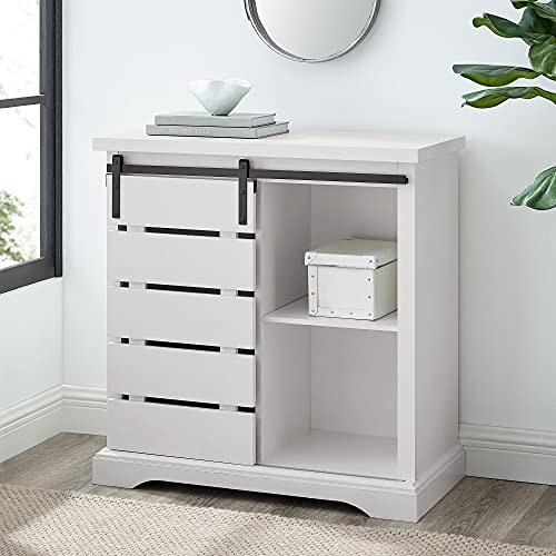 Walker Edison Willa Modern Farmhouse Sliding Single Slat Door Storage Console, 32 Inch, White and Rustic Oak