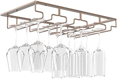 Newthinking Wine Glass Rack Under Cabinet Stemware Holder Storage Hanger Kitchen Bar 골드 3 Rows 2 Packs