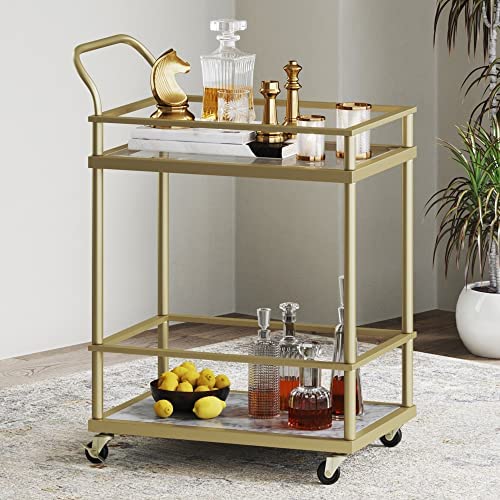 Nathan James Carter Rolling Bar Tea Cocktail 2-Tiered Serving Cart 메탈 Frame Oak 우드 Shelf Black/Brown
