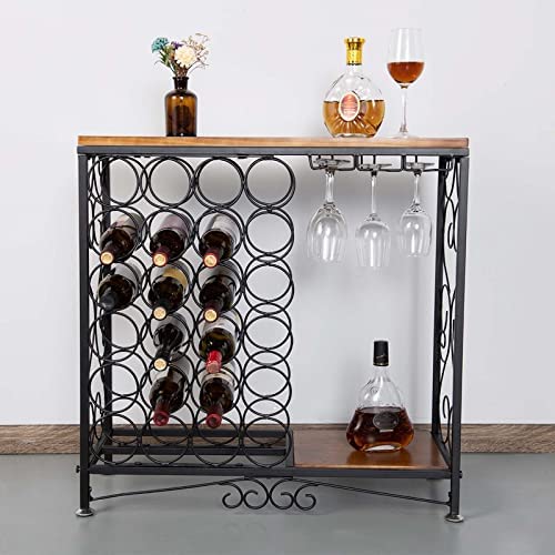 BENOSS Vintage Wine Glass Holder 24 Bottles Industrial Storage Organizer Display Rack Freestanding Table Bar Cabinet Kitchen