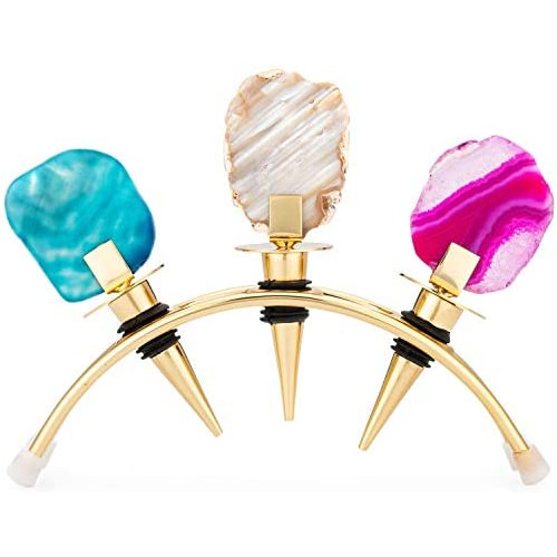 Wine Stoppers Decorative 세트 Stand 골드 &ndash 3 크리스탈 & 스테인레스 스틸 Champagne Matching Rack 악세사리 Bar Wedding 선물 Couple More Wanda Living