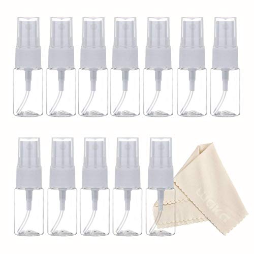 12팩 0.35oz/10ml Empty Small 스프레이 Bottle 클리어 Plastic Fine Mist 미니 Travel Cleaning Essential Oils 향수 + Microfiber Cloth
