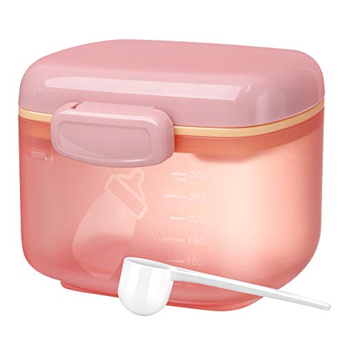 Zooawa Baby Formula Dispenser 300g Portable Travel Milk 파우더 Container Candy Fruit Snack Storage Scoop Leveller On-The-Go BPA Free Transparent - Pink