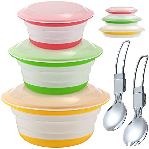 Silicone Food Storage Container with Lid Microwave Freezer and Dishwasher Safe, Foldable Expandable Bowls for Food Water Feeding, Portable Travel Bowl