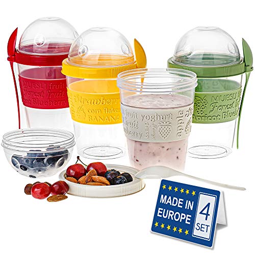 [MADE IN EUROPE] 휴대용 아침식사 대용 시리얼/오트밀 컨테이너 20온스 × 4인 세트