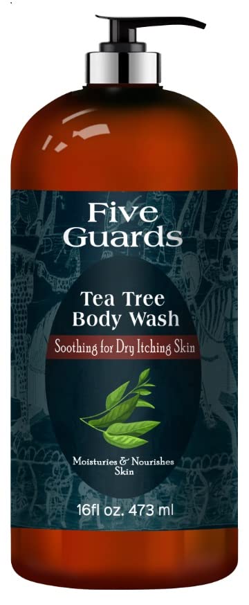 FIVE GUARDS Tea Tree Oil Body Wash With Mint Removes Body Odor, and more. Botanical Shower Gel Soap Women & Men with Oregano, Rosemary, Cinnamon oil - 16 fl oz