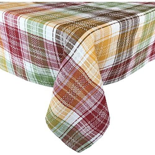 Lintex Country Rustic Spice Plaid 100% Cotton Fabric Tablecloth - Cabin Cottage Kitchen Dining Room Easy 케어 Weave 70&rdquo Round