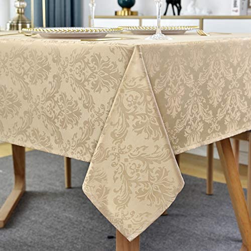 Rectangle Table Cloth Stain Resistant Spillproof Wrinkle Oblong Tablecloth Polyester Fabric Damask 커버 Decorative Holiday Dinner Use 52x70 Inch,White