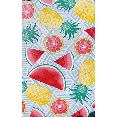 Summer Fruits Collage - Pineapples Grapefruits Watermelons on Light 블루 Geometric Shapes Vinyl Tablecloth 52 x 70 Oblong