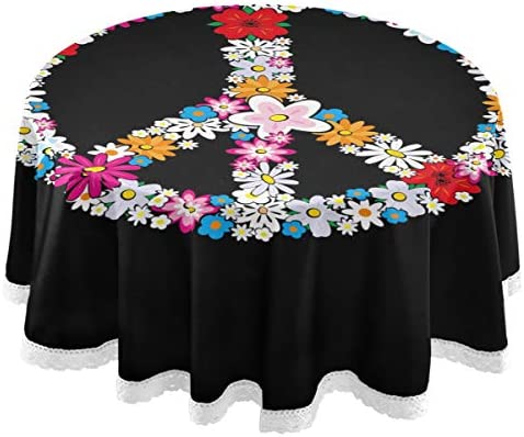 Dallonan Table Decoration Party Yellow Wreath Round Cloth Colorful Flower Floral Polyester White Lace Tablecloth 60 Inch Dinner Decor