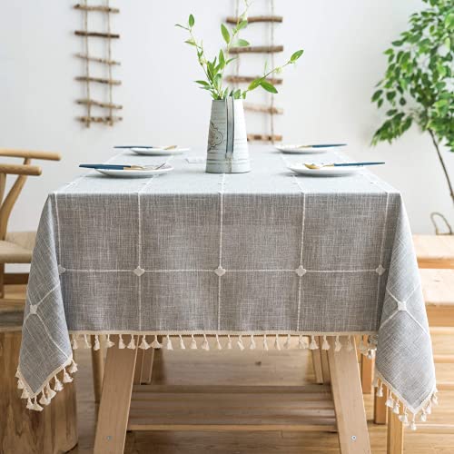 Lipo 방수 Tablecloth Embroidery Burlap Linen Tassel - Anti-Fading Heavy Duty Fabric Wrinkle Free Rectangle Table Cloth Tables Rustic Tablecloths Outdoor Party Kitchen 55x102 Grey