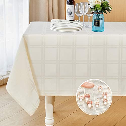 Mebakuk Rectangle Table Cloth Linen Farmhouse Tablecloth 방수 Anti-Shrink 소프트 Wrinkle Resistant Decorative Fabric 커버 Kitchen Oblong 52 x 70 Inch 4-6 Seats 다크 Grey