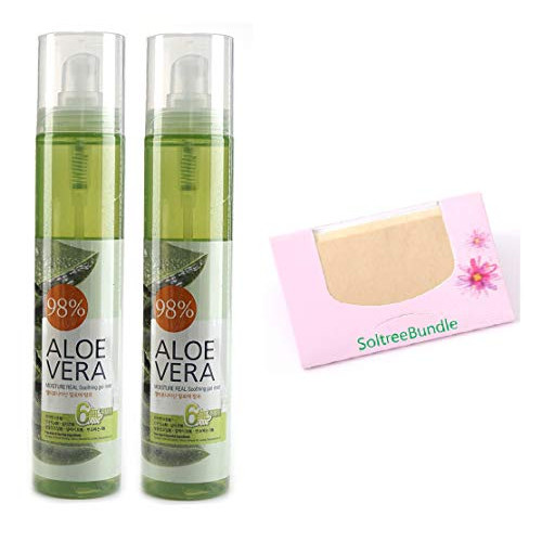 SoltreeBundle 2pcs Aloe Vera Moisture Real Soothing Gel Mist 125ml Oil blotting Paper 50pcs