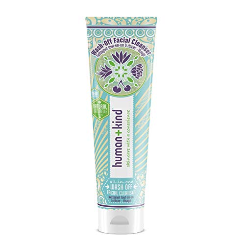 Human+Kind Wash-Off Facial Cleanser - All-in-One Formula Cleans, Removes Make-Up, and Exfoliates - Includes a Super-Soft Deep-Cleansing Cloth - Natural, Vegan Skin Care - 3.3 fl oz