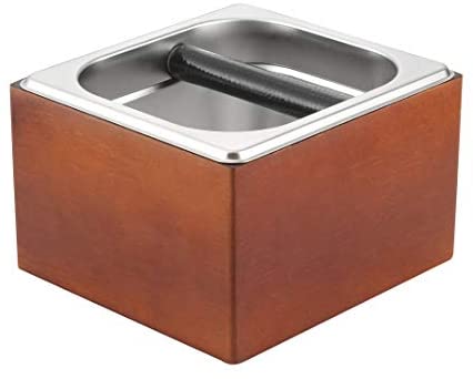 Cafefuji Espresso Knock Box Stainless Coffee Grind Knock Box Espresso Dump Bin Solid Wood Base Durable Bamboo Color