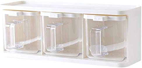 Spices Boxes, 3 Grids Seasoning Box With Handle Spoon, Transparent Spice Herb Storage Container, Kitchen Salt Sugar Cruet Condiment Jar Bottle Storage Rack