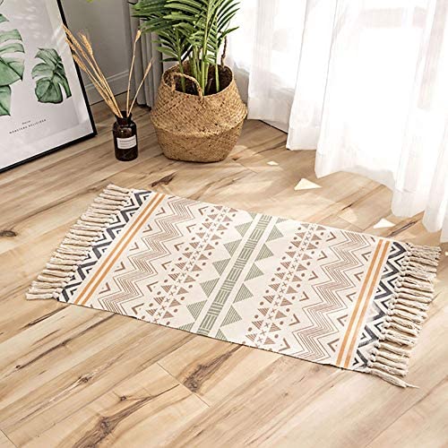 Yougoo Cotton Area Rug,2x3 Hand Woven Fringe Print Tassels Throw Rugs Carpet Door Mat Indoor Bathroom,Bedroom,Living Room,Laundry Room Geometric Pattern