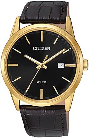 시티즌 Mens Quartz 스테인레스 스틸 가죽 Casual Watch ColorBrown Model BI5002-06E