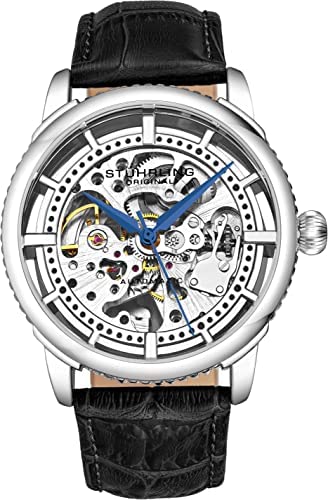 Stuhrling Original Mens Automatic Watch Skeleton 스테인레스 스틸 Self Winding Dress Premium 가죽 Band Legacy Collection